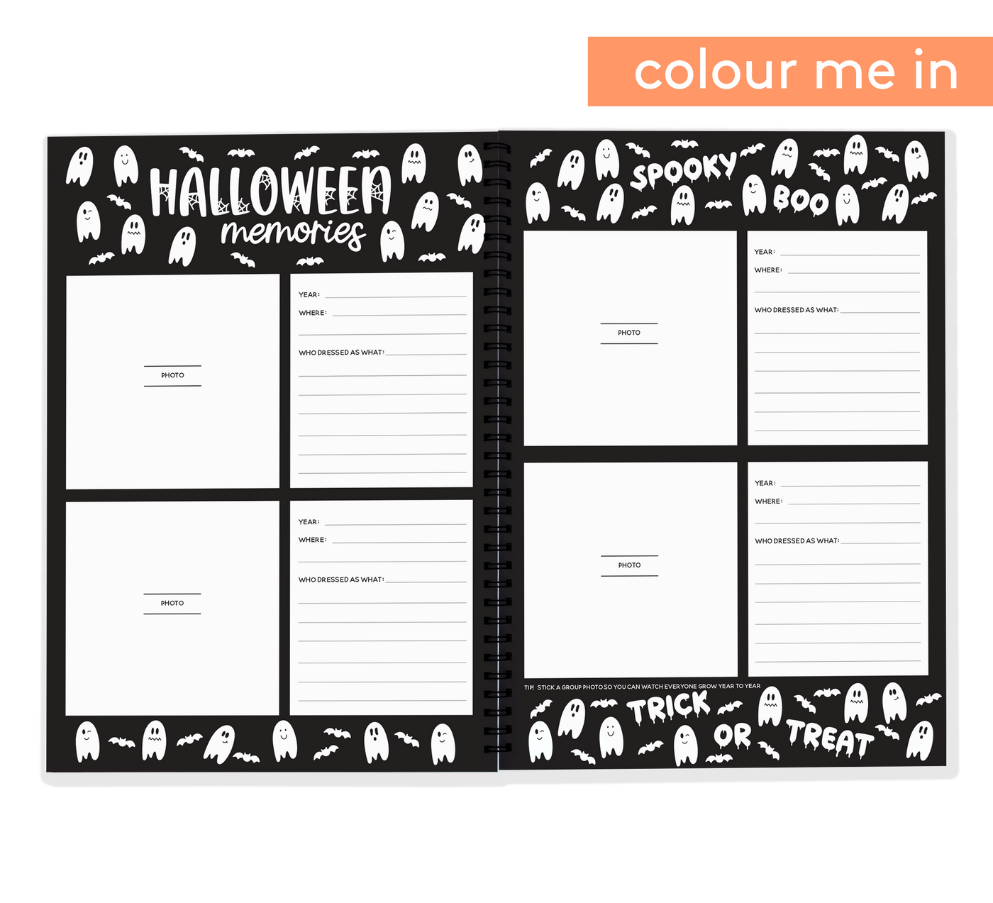 Halloween Book - Spooky Memory Book you can Colour In | Blueberry Co